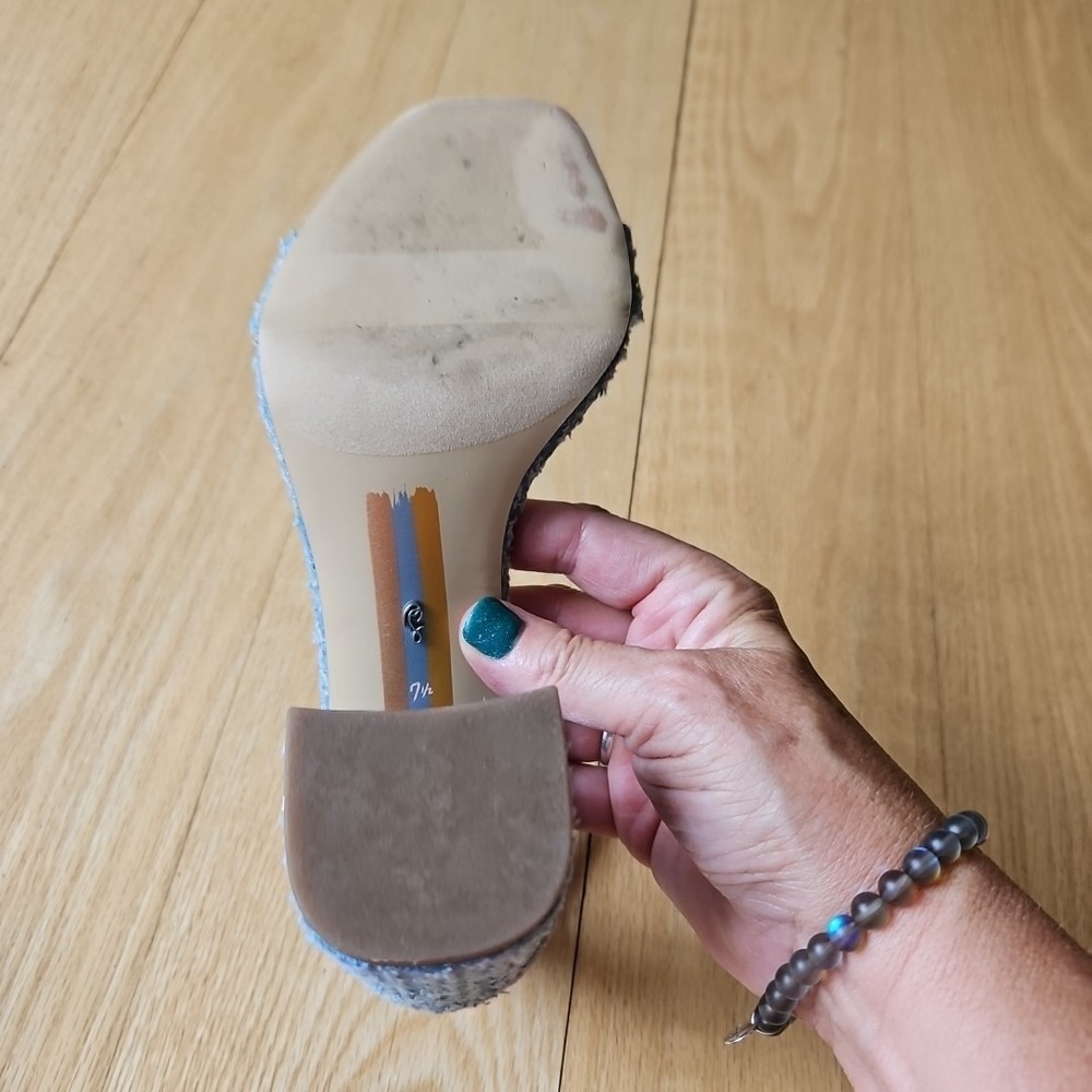 Sam Edelman Daniella Blue Distressed Frayed Denim Block Heel Sandals Womens 7.5 - Picture 8 of 10